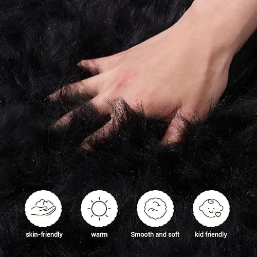 TUOTPE Ultra Soft Faux Fur Rug, Fluffy Shaggy 2 x 3 Ft Sheepskin Fur, Black Plush Faux Area for Bedroom Nursery Living Room thumbnail 5