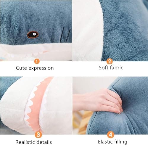 XIAOHONG 39 inch Giant Shark Stuffed Animal,Soft Shark Cushion Pillow Shark Plush Pillows,Chubby Stuffed Shark Toy Kid's Room Décor,Perfect Stress Relief for Women thumbnail 3