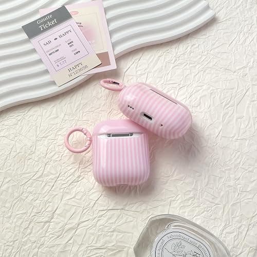 Fycyko Case for AirPod Pro 2/Pro 1 Generation with One Cleaner Kit, Cute Striped Trendy Aesthetic Glossy Shockproof Protective Case for AirPod Pro 2/Pro 1 -Pink thumbnail 3