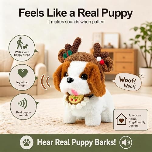 wizwink Interactive Electronic Plush Dog Toy, Walking Barking Puppy | Fun Pet Care & Dress-up Game for Kids, Comes with Leash & Handmade Costume Hats, Birthday Gift for Kids Girls Boys Ages 4-8 thumbnail 2
