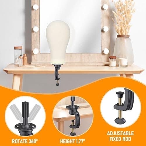 Hemndic Wig Stand with Head, Height Adjustable Wig Stand, Wig Head Stand with Mannequin Head with Extra Wig head Clamp Stand thumbnail 4
