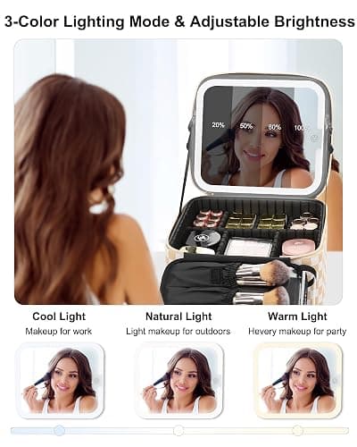 Relavel Travel Makeup Bag With LED Mirror, Cosmetic Train Case with Light up Mirror, Portable Makeup Artist Organizer Bag with Adjustable Dividers, Makeup Brush Holder Storage, Plaid - 01-Plaid - 1-Small thumbnail 7