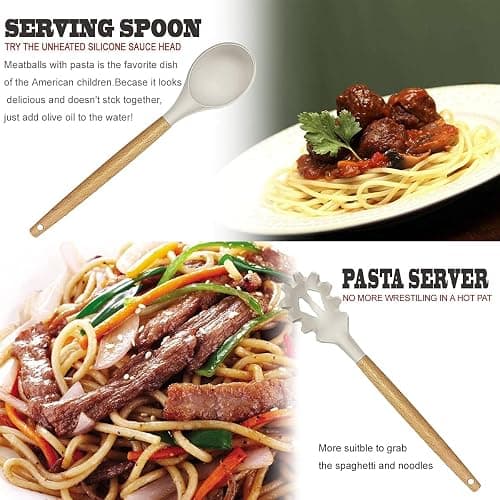 Kitchen Utensils Set- 35 PCs Cooking Utensils with Grater,Tongs, Spoon Spatula &Turner Made of Heat Resistant Food Grade Silicone and Wooden Handles Kitchen Gadgets Tools Set for Nonstick Cookware thumbnail 5
