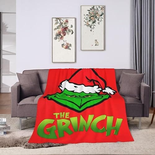 The Cartoon Grinchs Merry Christmas Cartoon Flannel Blanket, Xmas Throw Blanket Gifts for Kids Men Women, Funny Holiday Holly Jolly Hohoho Soft Blanket for Bedding Sofa 50x40 thumbnail 3