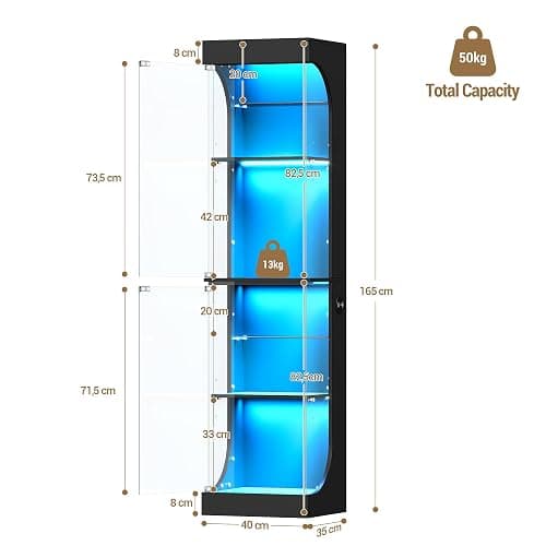Display Cabinets with Glass Door and Colorful Lights , 4 Tiers, Black | Glass Display Intelligent Human Sensor, Display Case Bookcase for Living Room, Bedroom, for Collectibles Trophy thumbnail 2