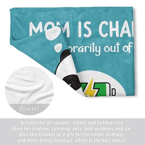Craftique Funny Christmas Birthday Gifts for Mom- Mom is Charging Blanket- New Moms Gifts for Women, Super Soft Blanket Throw for Napping Travel, 80”×60” thumbnail 7