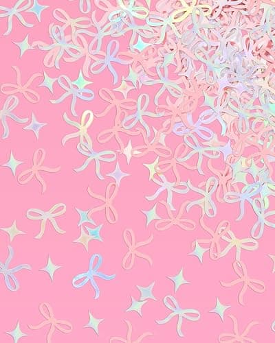 xo, Fetti Bow Confetti - 200 pc | Bachelorette Party Pink and Iridescent, Engagement Party Decoration, Tying the Knot Table Decor, Bride To Be Coquette Ribbon Bridal Shower Supplies thumbnail 7