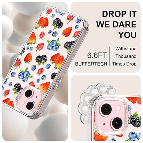 MOSNOVO for iPhone 15 Case, Compatible with Magsafe, Shockproof Military-Grade Protection 6.6ft Drop Tested, Magnetic Clear Phone Case for iPhone 15, Wild Berries Design thumbnail 5