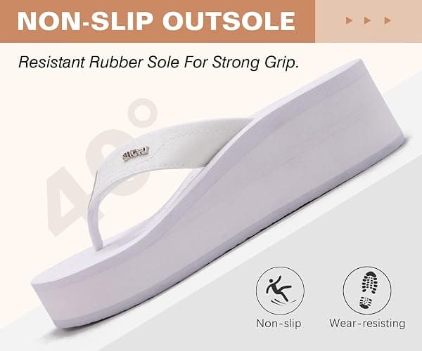 ONCAI Women’s Platform Wedge Flip Flops Trendy Dressy Womans Summer Flatform Chunky Heel Sandals with Comfortable Walking Outdoor Rubber Soles (US Size 5-11) thumbnail 7
