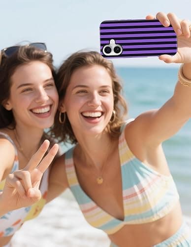 Aitipy Magnetic Striped Phone Case for iPhone 16 Plus, Black Purple | Compatible with MagSafe, Cute Stripes Aesthetic Design, TPU and PC Protective Shockproof Cover for Women Girls thumbnail 6