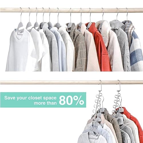 KLEVERISE 4 Pack Metal Space Saving Hangers, Stainless Steel Hangers Space Saving for Clothes, Magic Cascading Space Saving Closet Clothing Hanger Organizer Space Saver, College Dorm Essentials thumbnail 3