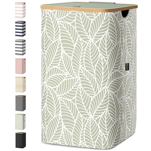 BALEINE Laundry Hamper with Lid, Tall Laundry Baskets with Bamboo Pull Handles, Large Laundry Bin with Internal Support (18 Gal/70L, Antique Foliage) - Image 1