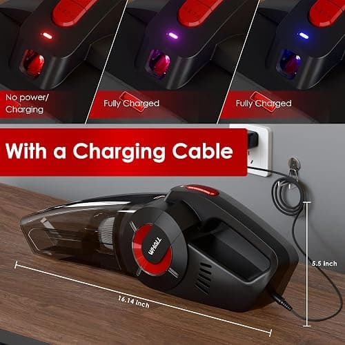 whall Handheld Cordless Car Vacuums, Wet and Dry Use 9000Pa Strong Suction Vacuums, Rechargeable Portable Vacuum Cleaner with LED, Charging Dock, Lightweight Mini Vacuum for Car, Home and Office, Red thumbnail 2