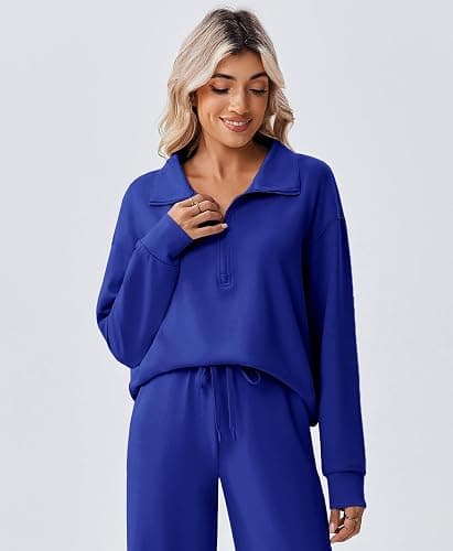PINSPARK 2 Piece Sets for Women 1/2 Zip Sweatsuit Loose Fit Sweatshirt Straight Leg Pants 2025 Matching Outfit Fall Tracksuit thumbnail 4