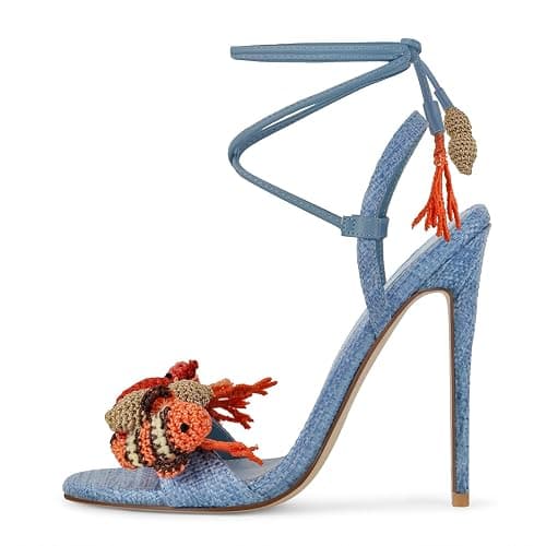 richealnini Lace Ankle Strappy Stiletto Heels for Women with Cute Animal Ornamented - Image 1
