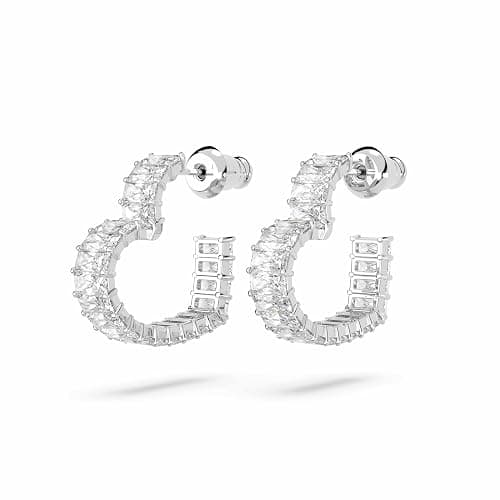 Swarovski Matrix Hoop Earrings, Baguette Cut, Heart, Pink, Clear Crystals, Rhodium and Gold-Tone Finishes thumbnail 3