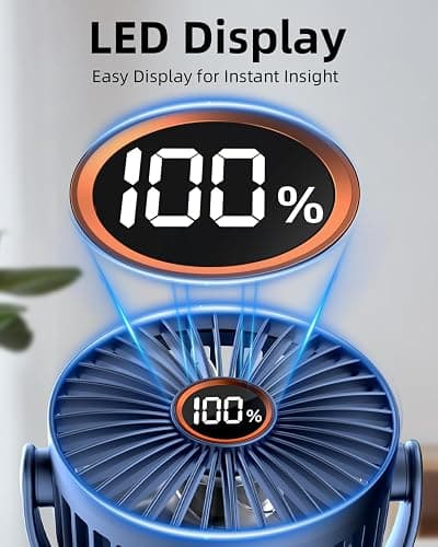 buywoo Portable Mini Personal Fan, Small Rechargeable Battery Powered Stroller Fan for Desk, Strong Clamp Grip, 360° Rotation, 3-Speed, LED Display, Clip On Cooler for Bed, Golf Cart, Office, Blue thumbnail 3
