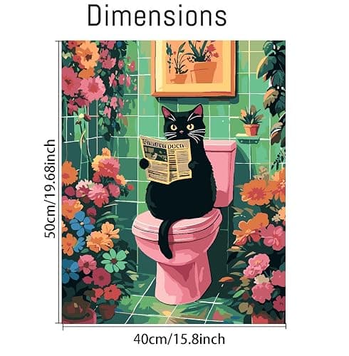 Black Cat Paint by Number Kits for Adults, Cat Sit on Toilet Adult's Painting by Numbers on Canvas, DIY Flowers Acrylic Watercolor Oil Colorful Art Crafts for Adults 16 * 20in thumbnail 2
