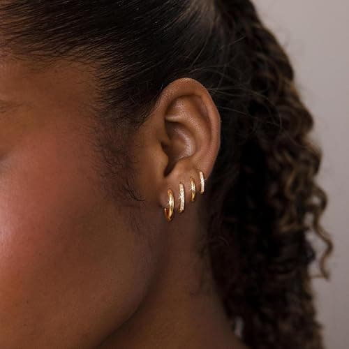 Maxcate 4 Pair Small Gold Hoop Earrings for Women Sensitive Ears - Hypoallergenic 14k Real Gold Plated Hoops Zirconia Cartilage Huggie Earrings Set Helix Piercing Earring Gold Jewelry for Women Gift thumbnail 6