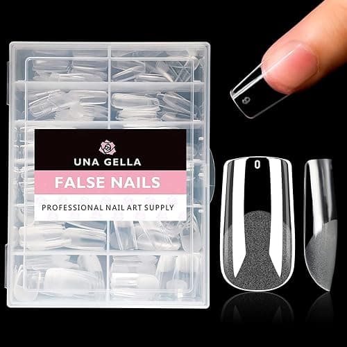 UNA GELLA Square Fake Nails 504pcs Square Gel Nail Tips Clear Press on Nails Pre-shape for Full Cover Square Nails French False Nails For Nail Extension Nail Art Home DIY 12 Sizes False Gelly Tips - Image 1