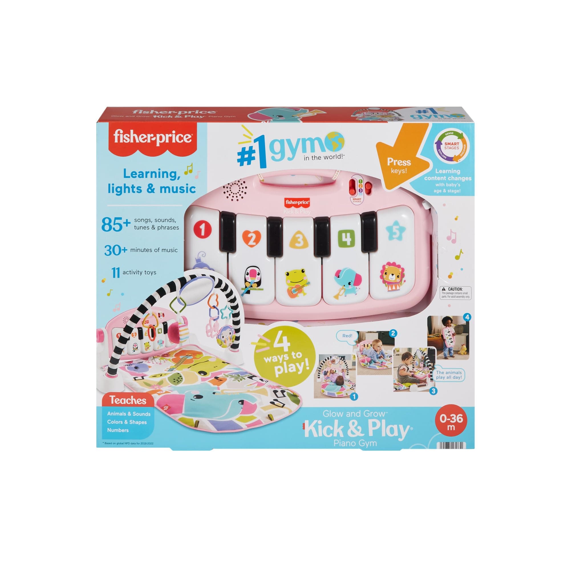 Fisher-Price Baby Activity Mat Glow and Grow Kick & Play Piano Gym, Portable Musical Toy with Smart Stages Learning, Ages 0+ Months, Pink, Queens English Version thumbnail 6