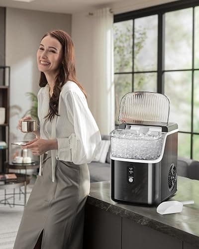 Kismile Nugget Ice Maker Countertop,35Lbs/24H Pellet Ice Machine with Chewable Ice,Self-Cleaning Pebble Ice Maker with Ice Scoop,One-Click Operation,for Home/Kitchen/Office(Black) thumbnail 6