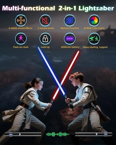 ANASABER Lightsaber, Double-bladed Dueling Light Saber, 4 Sound Fonts, 20 RGB Colors FX Metal Hilt Light Sabers 40inch Real Light Sabers 2pack for Adults/Kids Birthday Xmas Gift, Halloween Cosplay thumbnail 3