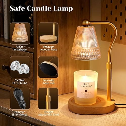 ZUSANUN Candle Warmer Lamp, Adjustable Height & Dimmable, Candles with Timer, 2H/4H/8H Auto Off, Safe Flameless Night Light for Home Decor, Bedroom, Office, Christmas Birthday Gift for Women & Men thumbnail 5