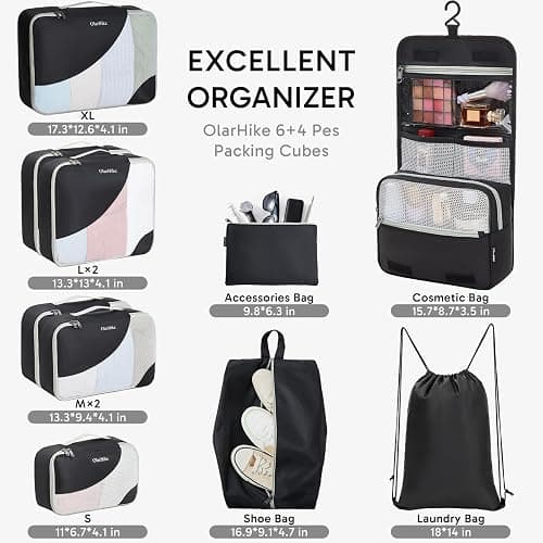 ALL INCLUDED 10 Set Durable Packing Cubes for Suitcases,OlarHike Essentials for Travel,UPGRADED Anti-Tear Stitching, NEW Improved Luggage Packing Organizers for Travel Accessories (Black) thumbnail 2