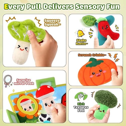 FREYBLI Baby Toys 6-12 Months - Soft Fruits Vegetable Garden Plant Plush Toy - 6 Month Old Baby Toys Boy Girl Gifts - Baby Sensory Montessori Toys with Rattles Mirror Squeaker Textures Crinkle Tissues thumbnail 5