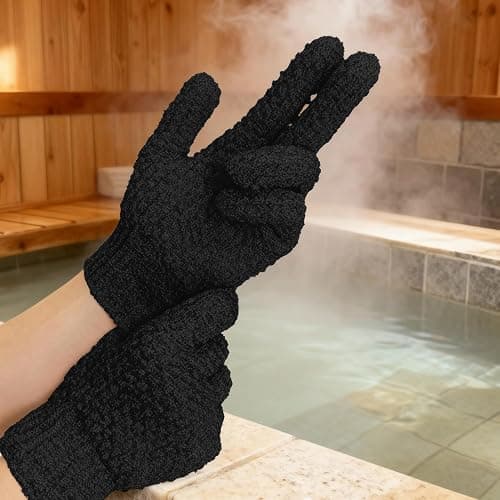 Evridwear Exfoliating Dual Texture Bath Gloves for Shower, Spa, Massage and Body Scrubs, Dead Skin Cell Remover, Gloves with Hanging Loop (1 Pair Black Heavy Glove) thumbnail 6