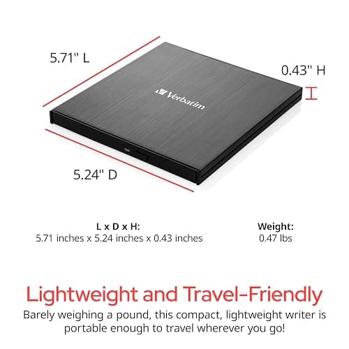 Verbatim Ultra HD 4K CD DVD Blu-ray Writer USB 3.2 GEN 1 USB-C Connectivity Slim Brushed Metal Enclosure Compatible with Mac and PC with Free 25GB Verbatim Blu-ray disc thumbnail 2