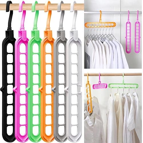 Closet Organizers and Storage,College Dorm Room Essentials, Multifunctional Organizer Magic Space Saving Hangers with 9 Holes Storage Organization for Wardrobe Closet Heavy Clothes - Multicolor - 4 Pack - Image 1