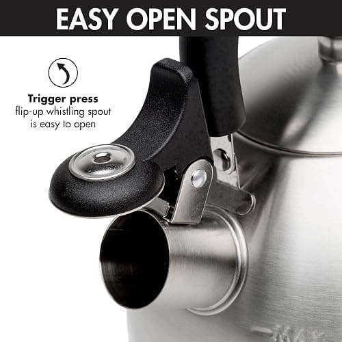 Primula Stewart Whistling Stovetop Tea Kettle Food Grade Stainless Steel, Hot Water Fast to Boil, Cool Touch Folding, 1.5-Quart, Brushed with Black Handle thumbnail 6