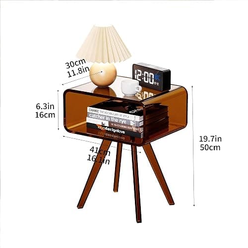 solaround Acrylic Side Table, Acrylic Nightstand Bedside Table for Bedroom (Dark Brown, 16.1'' x 11.8'' x 19.7'') thumbnail 3