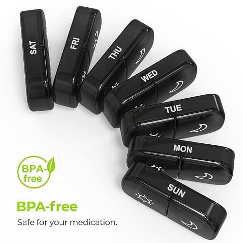 AUVON XL Weekly Pill Organizer 2 Times a Day, Pill Box 7 Day with One-Side Large Openings for Easy to Use, Black Privacy Protection AM PM Pill Case for Medication, Vitamins, Fish Oils, Supplements | XL Pill Box 7 Day, Black Privacy Protection AM PM Pill Case for Medication, Vitamins, Fish Oils, Supplements thumbnail 7