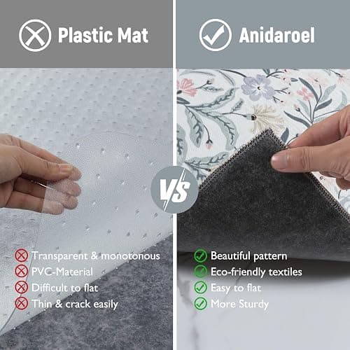 Anidaroel Desk Chair Mat for Hardwood Floor/Tile Floor, 36"x48" Boho Computer Chair Mat, Anti-Slip Floral Office Rugs for Rolling Chairs, Low Pile Beige Desk Chair Mats for Hardwood thumbnail 4