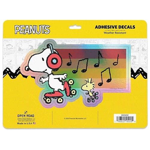 Peanuts Snoopy Skating with Music Adhesive Vinyl Decal - Playful Snoopy Sticker for Laptop, Car, or Water Bottle - Image 1