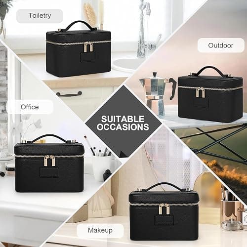 HiTotes Makeup Bag Vanity Case for Women Leather Cosmetic Bag Travel Toiletry Bags Portable Makeup Organizer Case thumbnail 6