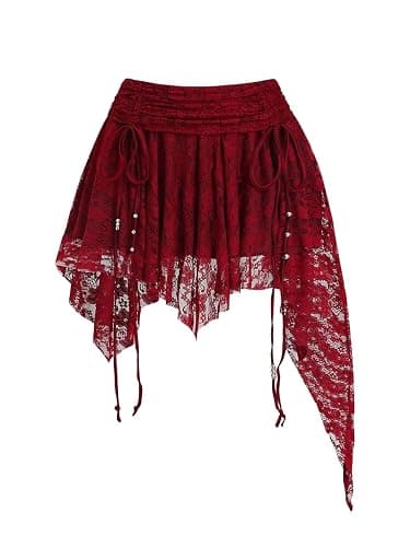 WDIRARA Women's BOH Lace Handkerchief Skirt | ruffle，drawstring tiered - Image 1