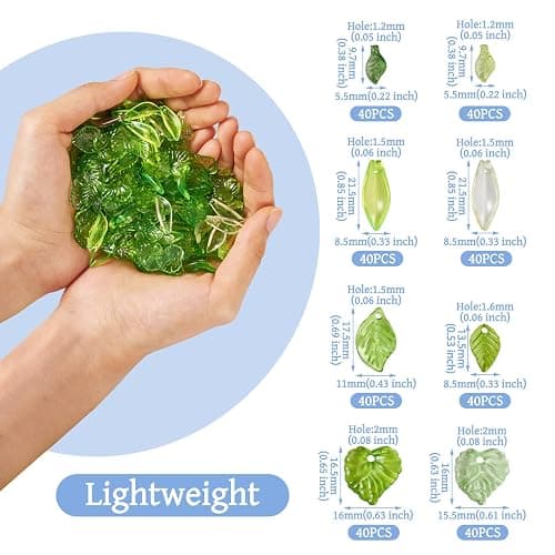 Pandahall 320Pcs Green Acrylic Leaf Beads Charms Transparent Maple Tree Leaves Pendants Cute Green Leaf Beads Caps for Jewelry Making Necklace Earring thumbnail 3