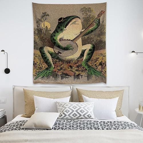 Hannahcos Boho Wall Decor Orange Frog Tapestr Vintage Hanging with Playing Banjo Wall Aesthetic Tapestry for Bedroom Living Room Dorm thumbnail 4