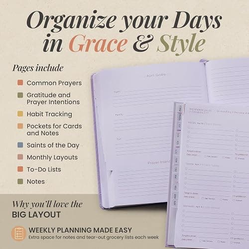 Blessed is She Academic Catholic Planner 2025-2026 July - 8x10" Pastel Purple Big Bound Christian Student Planner, Goal Planners 2025 for Women, Yearly Notebook for Plans, Goal Setting Notebooks 2025 thumbnail 3