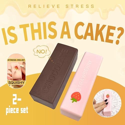Squishy Fidget Blocks - Strawberry & Chocolate Slow Rising Squeeze Foam for Stress Relief - Calming Desk Accessory and Focus Aid for Adults, Office & Study thumbnail 3