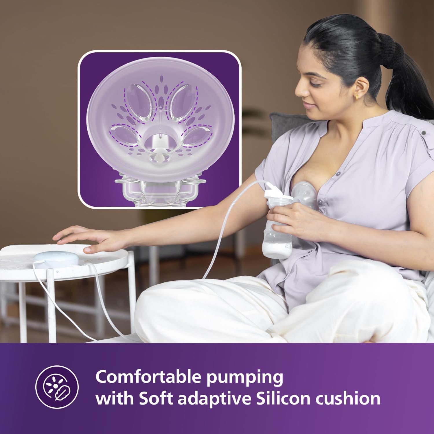 Philips Avent Portable Electric Breast Pump | No.1 Brand Recommended by Moms Worldwide | Soft adaptive Silicon Cushion | One Size Fits all | 4 + 4 Expression and Stimulation settings | Quiet Motor |Corded SCF323/11 thumbnail 5