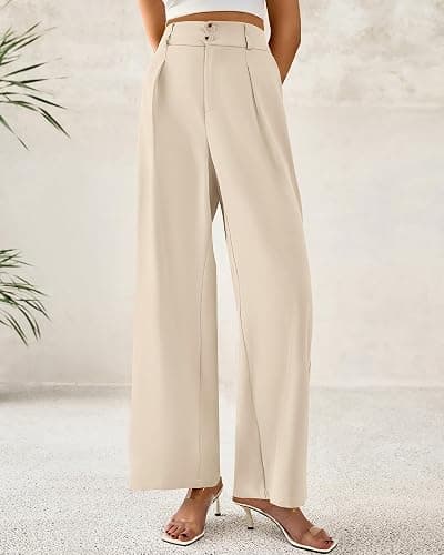 BTFBM Women Wide Leg Dress Pants 2026 High Waisted Button Pleated Business Casual Trousers Office Work Palazzo Pants thumbnail 5