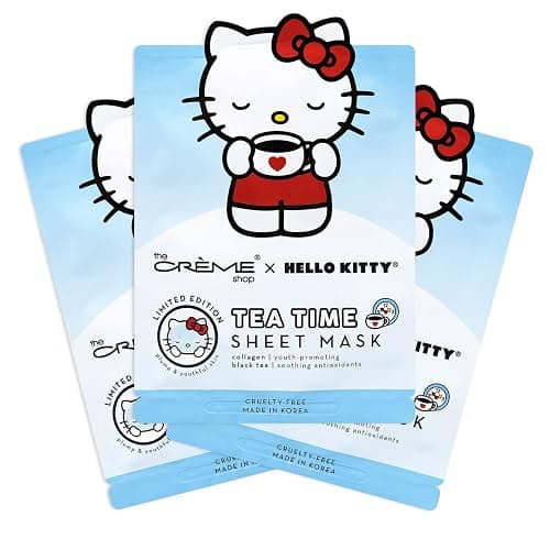 The Crème Shop x Hello Kitty Tea Time Sheet Mask (Pack of 3) | Collagen & Black Tea -Korean Face Mask for Hydrating & Soothing Dull, Irritated Skin - Image 1