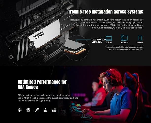 KLEVV CRAS C910 500GB M.2 2280 NVMe PCIe Gen4x4 Laptop & Desktop Internal SSD Heatsink Included, up to 5000MB/s (K500GM2SP0-C91) thumbnail 7