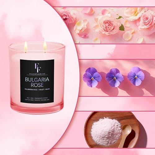 Bulgaria Rose Scented Candle, 2-Wick Luxury Soy Wax Candle, 9 oz Aromatherapy Candle Home Fragrance Candles Gift thumbnail 5