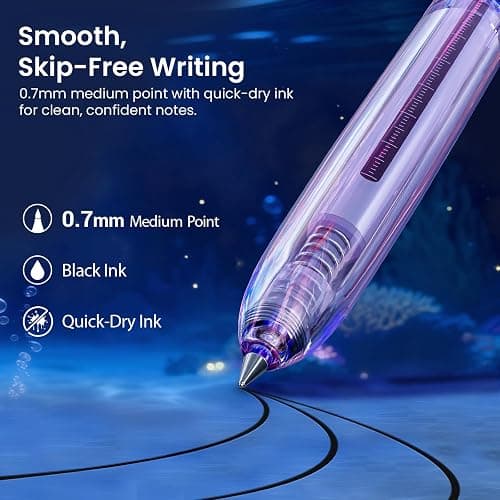 WRITECH Gel Pens Medium Point: Luminous pen set 0.7mm, Black Ink, Includes 2 Pens and 2 Refills, Silent Clicker, Smooth Writing for School Office & Everyday Use thumbnail 4